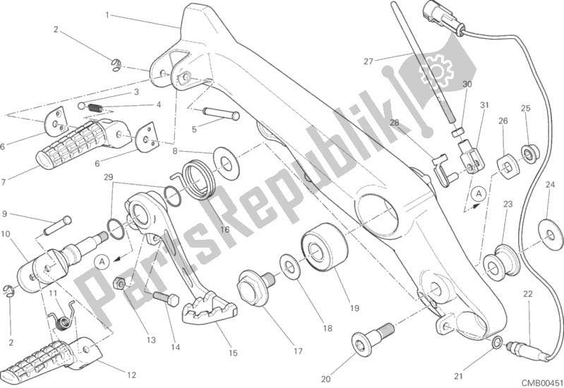 All parts for the Footrests, Right of the Ducati Scrambler Urban Enduro Thailand USA 803 2017